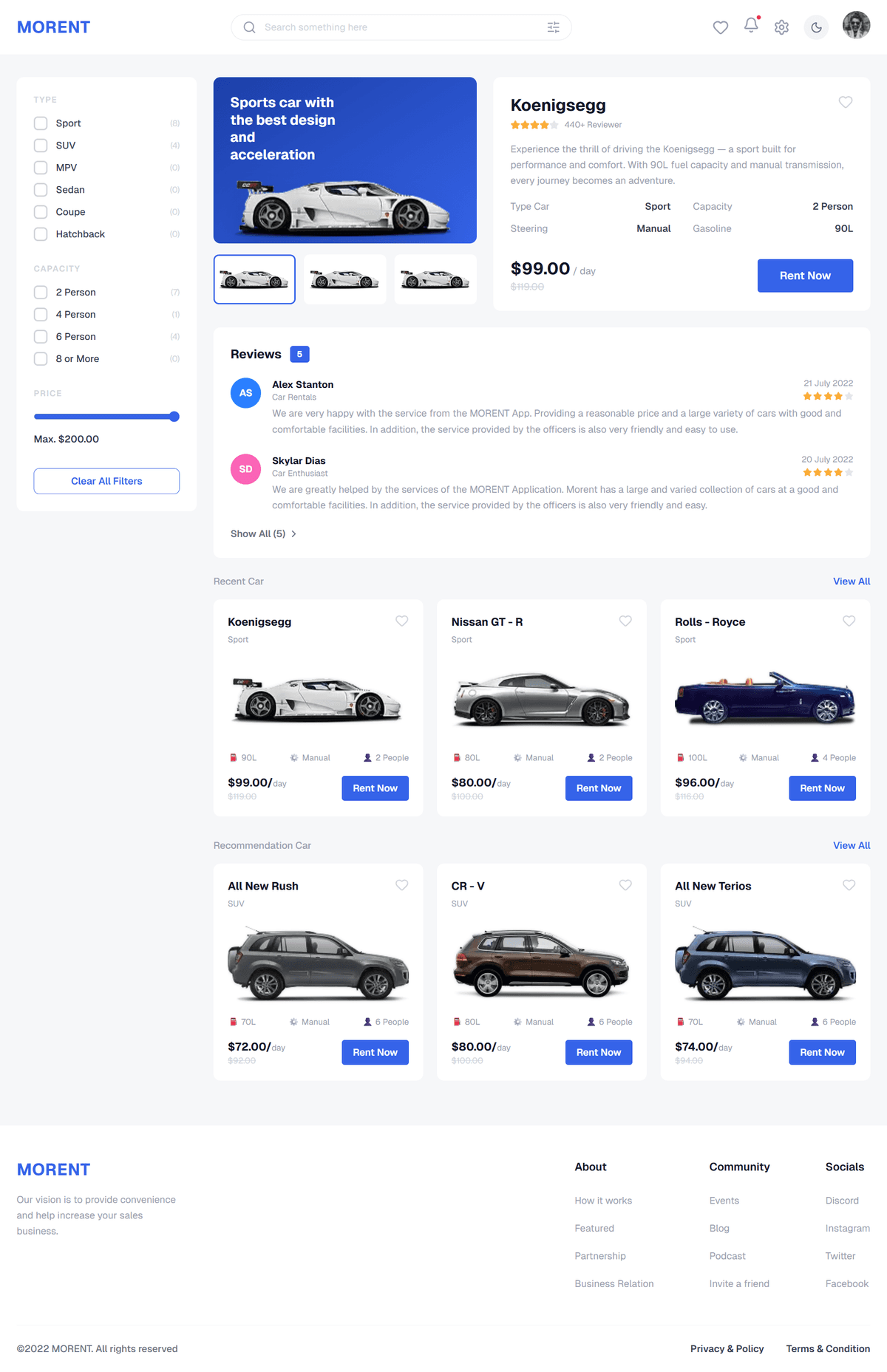 Car Detail — image gallery, full specs, star reviews, and related cars — JSON-LD structured data included for SEO